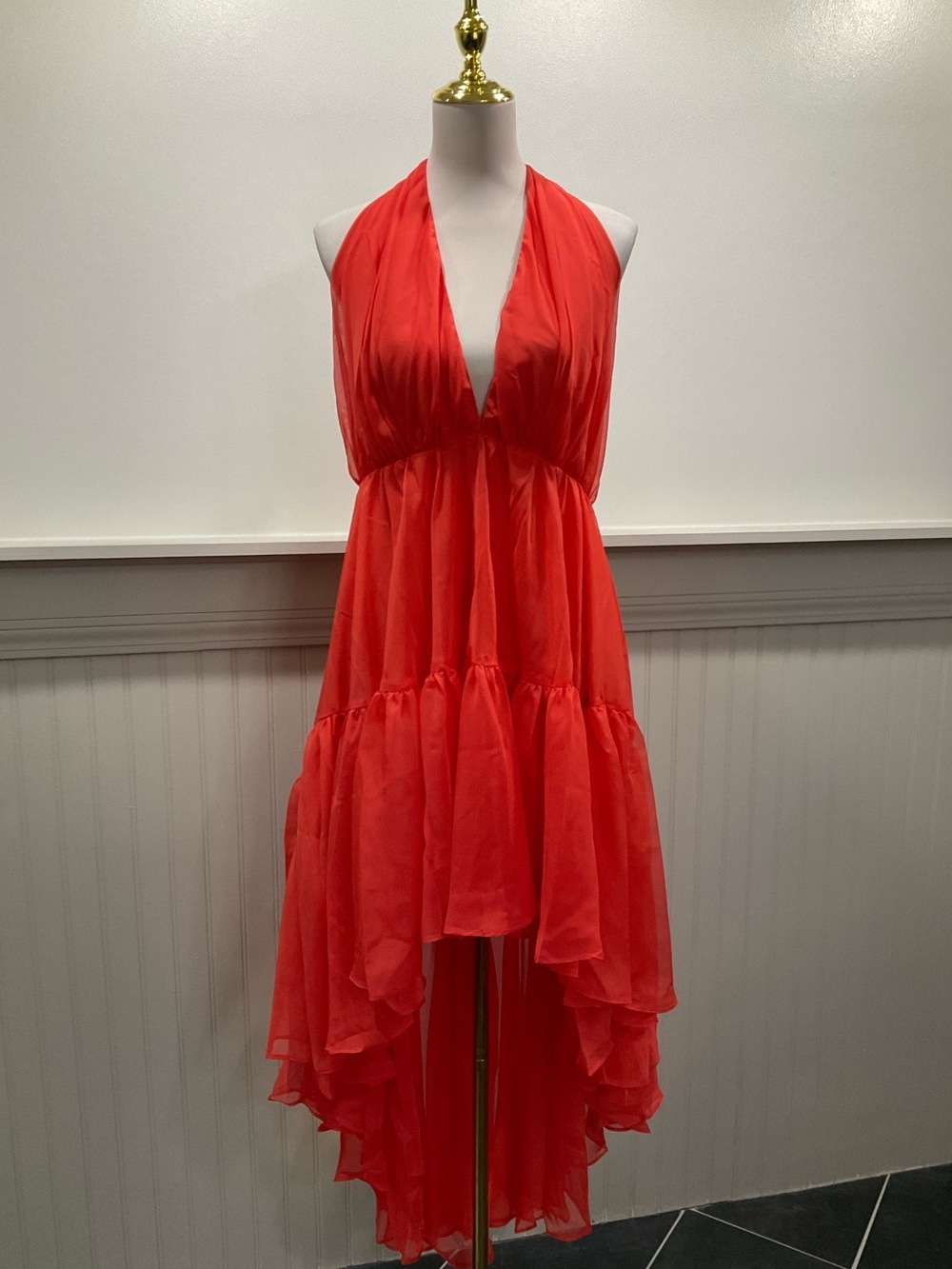 Bardot  High Low Ruffle Dress Fire Red Size 12